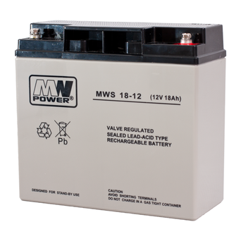 Akumulator 12V  18Ah AGM MWS 181x77x167. Żywotność 3-5 lat.